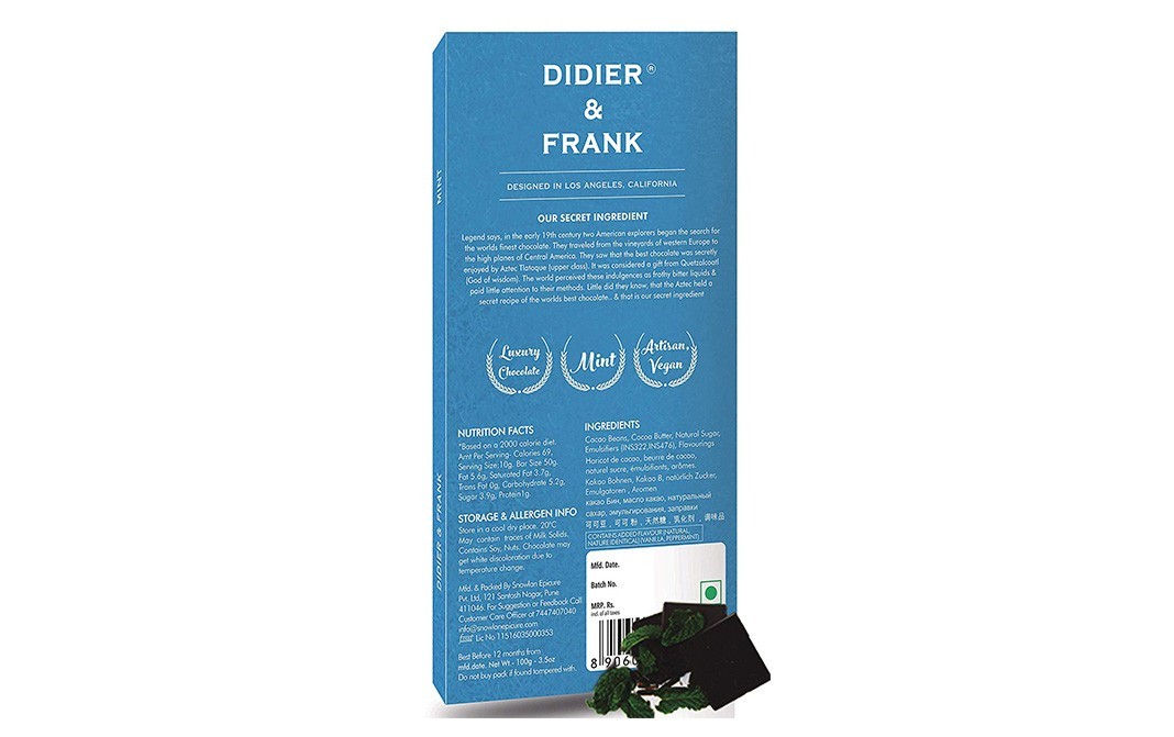 Didier & Frank Moroccan Dark Mint Chocolate    Box  100 grams